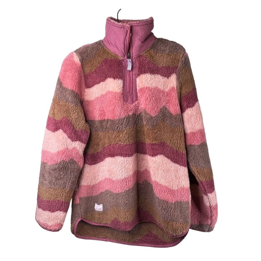 NWT Simply Southern Quarter Zip Sherpa Pullover Pink Tan Polyester Women's M